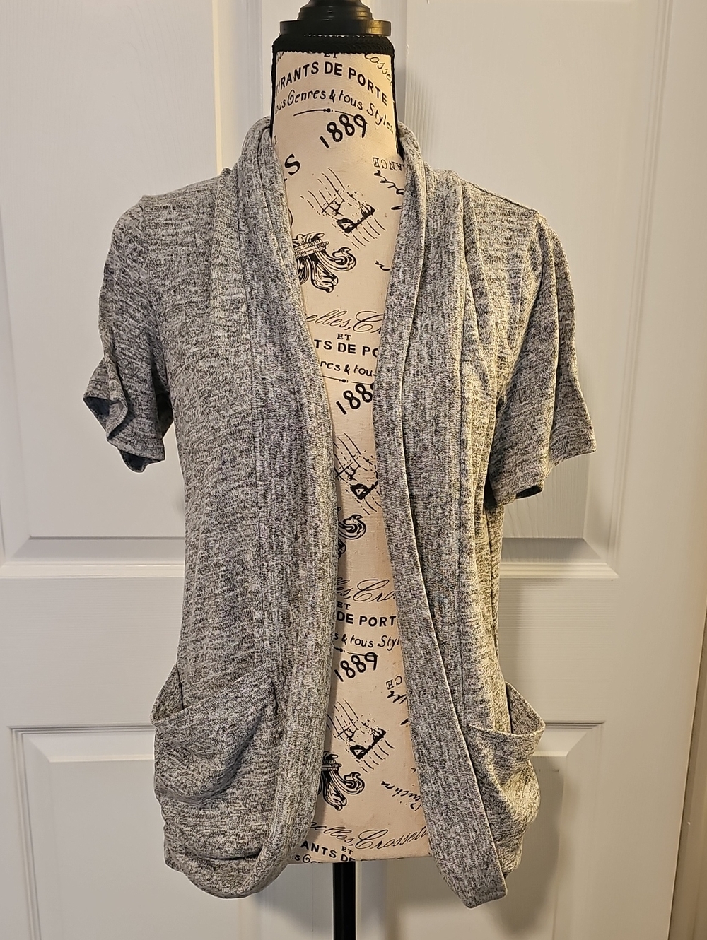 HeartSoul Heather Gray Short Sleeve Open Front Cardigan